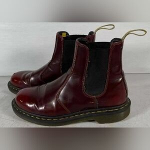 Dr. Martens Red Leather Round Toe Ankle Chelsea Unisex Adults Boots Size 8M